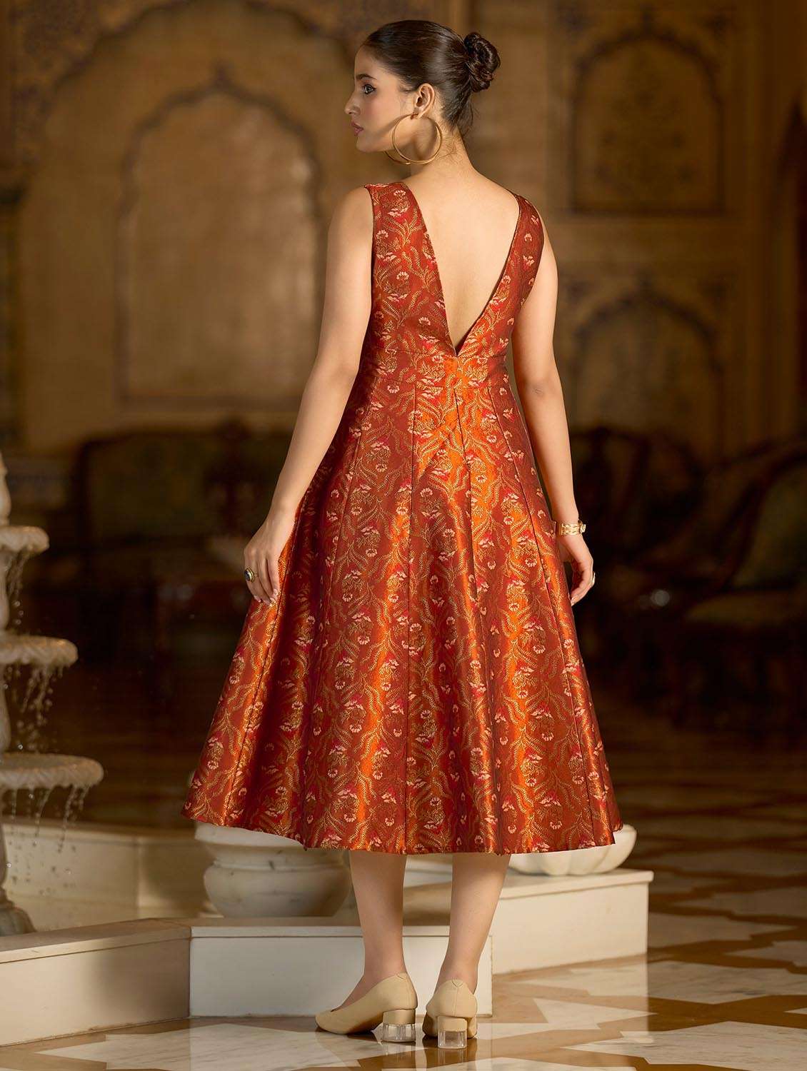 women self design v neck fit and flare dress - 22541185 -  Standard Image - 4