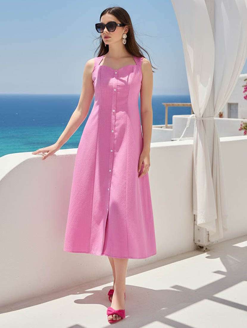 women solid sleeveless a-line dress