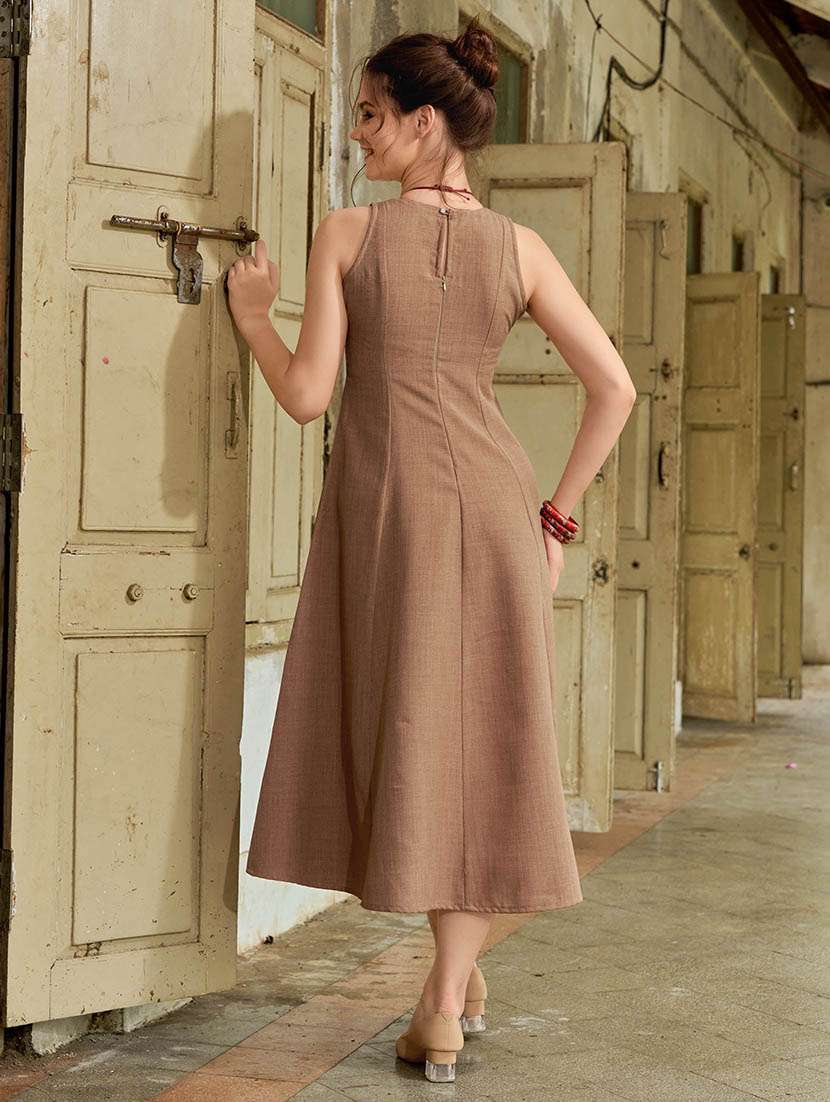women solid sleeveless fit and flare dress - 22541199 -  Standard Image - 4