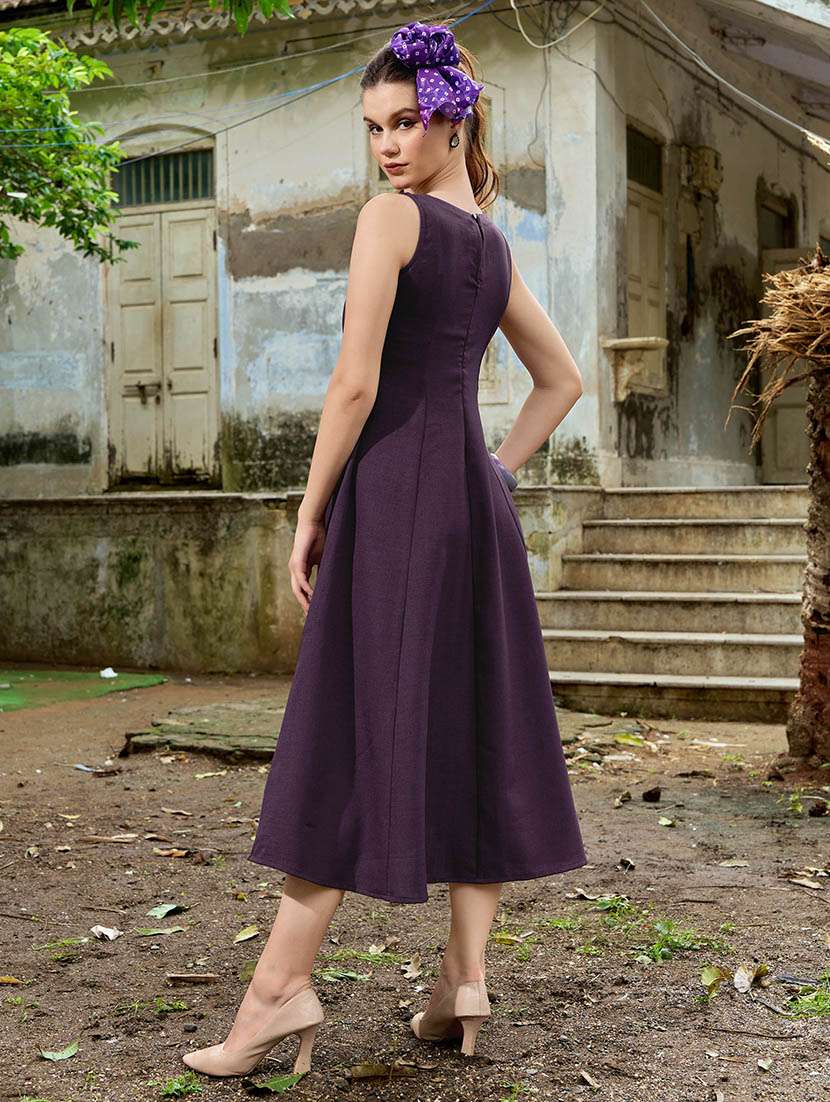 women solid sleeveless fit and flare dress - 22541200 -  Standard Image - 4