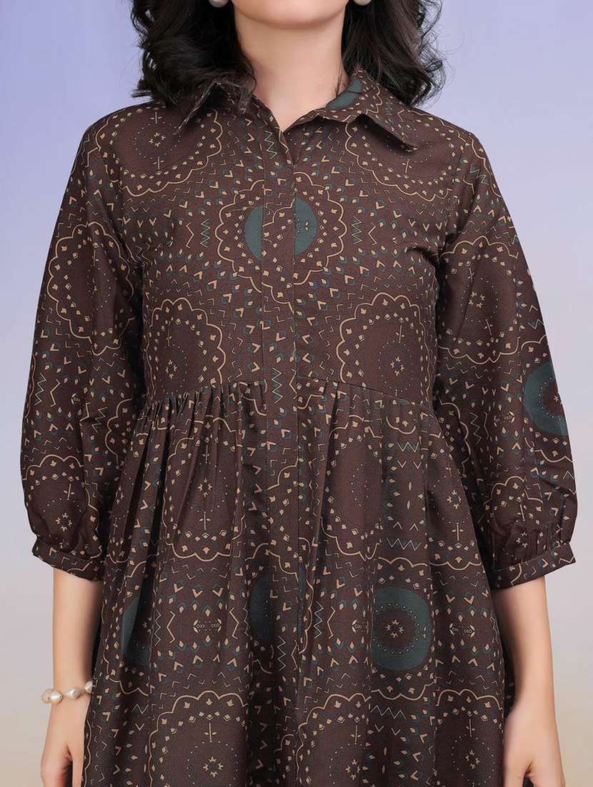 women printed collared fit and flare dress - 22541238 -  Standard Image - 1