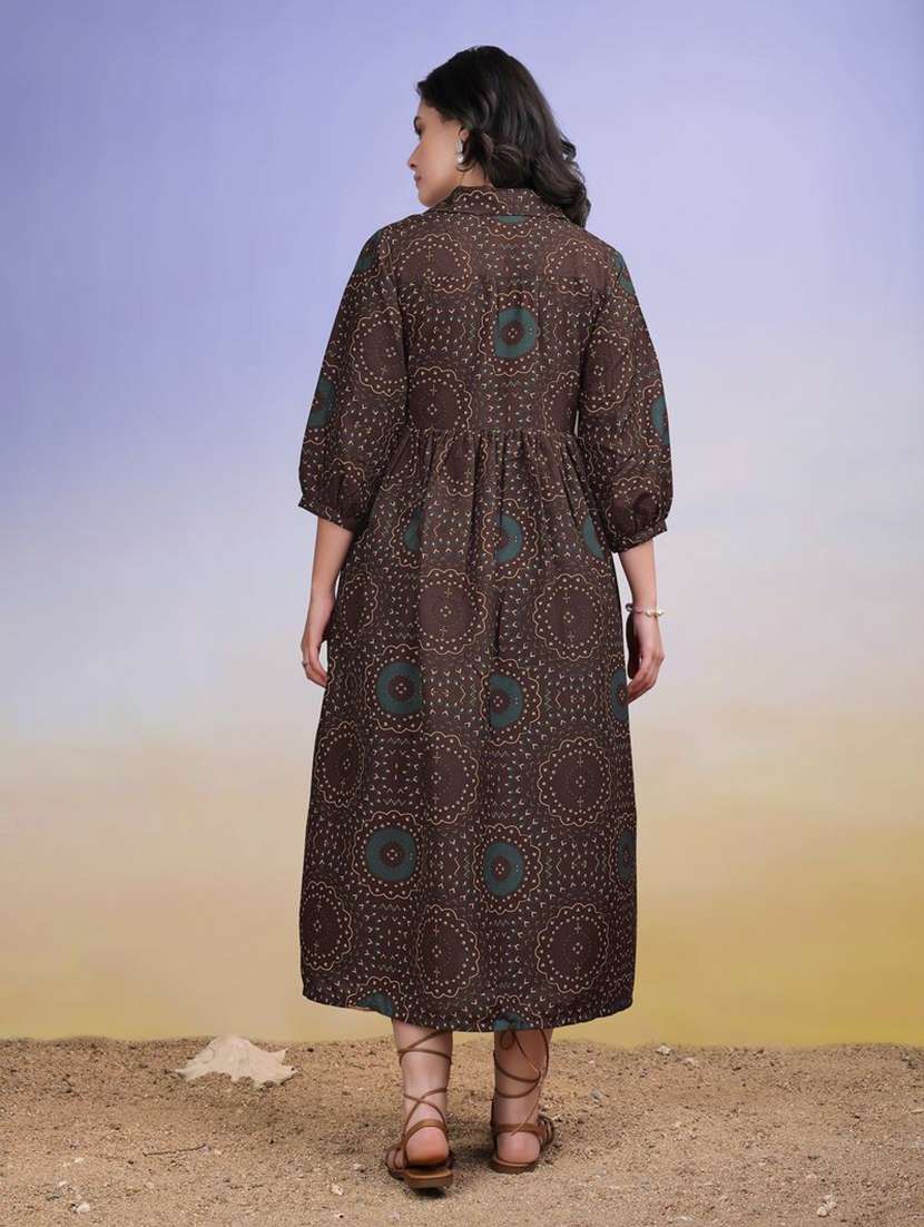 women printed collared fit and flare dress - 22541238 -  Standard Image - 4