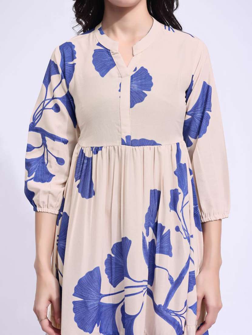 women printed mandarin neck tiered dress - 22541256 -  Standard Image - 1