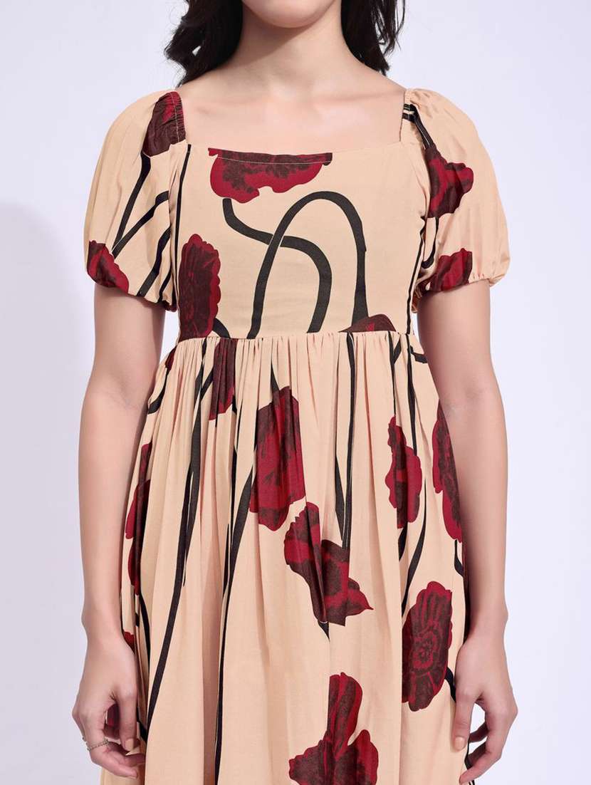 women printed square neck fit and flare dress - 22541261 -  Standard Image - 1
