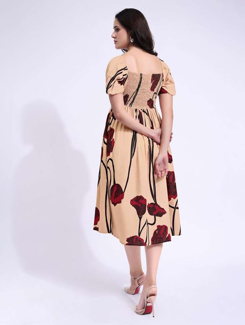 women printed square neck fit and flare dress - 22541261 -  Standard Image - 4