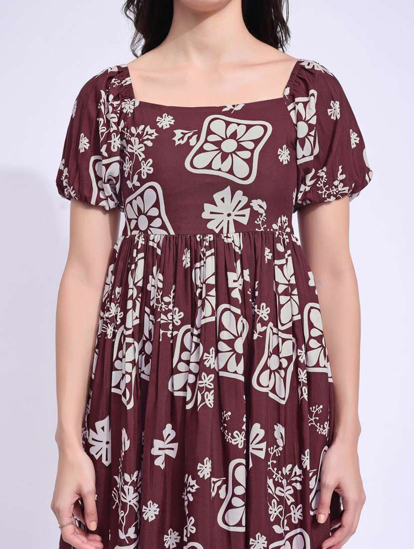 women printed square neck fit and flare dress - 22541262 -  Standard Image - 1