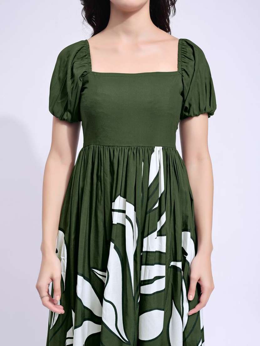 women printed square neck fit and flare dress - 22541265 -  Standard Image - 1