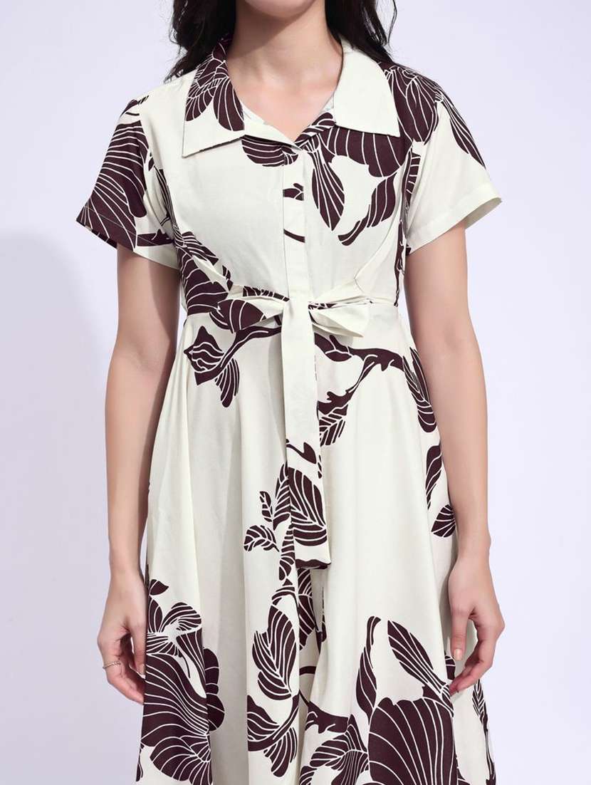 women printed collared fit and flare dress - 22541266 -  Standard Image - 1