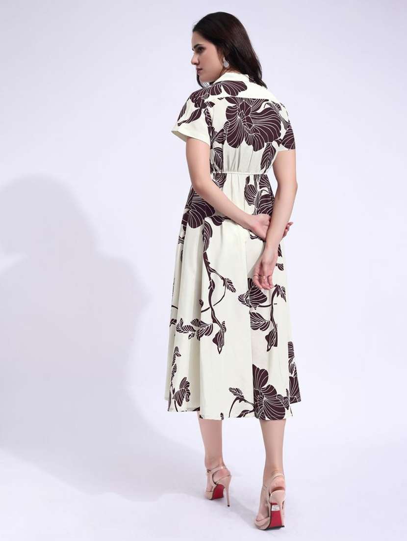 women printed collared fit and flare dress - 22541266 -  Standard Image - 4
