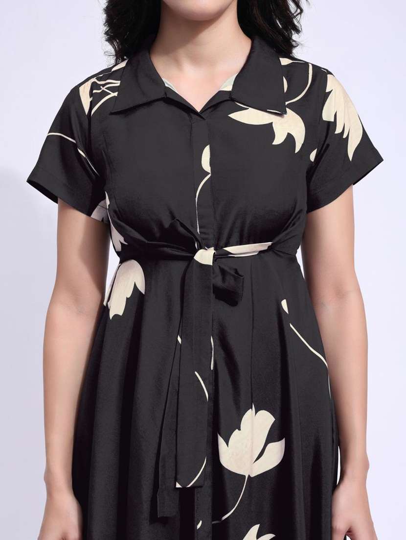 women printed collared fit and flare dress - 22541269 -  Standard Image - 1