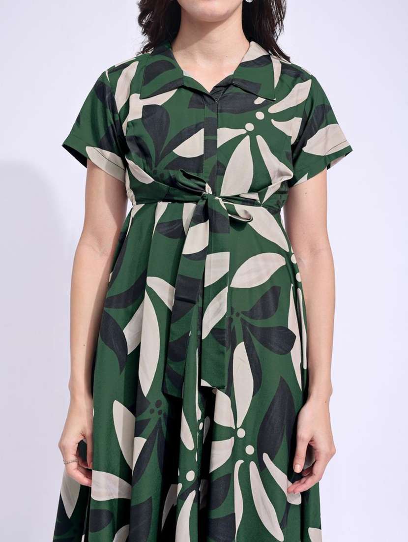 women printed collared fit and flare dress - 22541270 -  Standard Image - 1