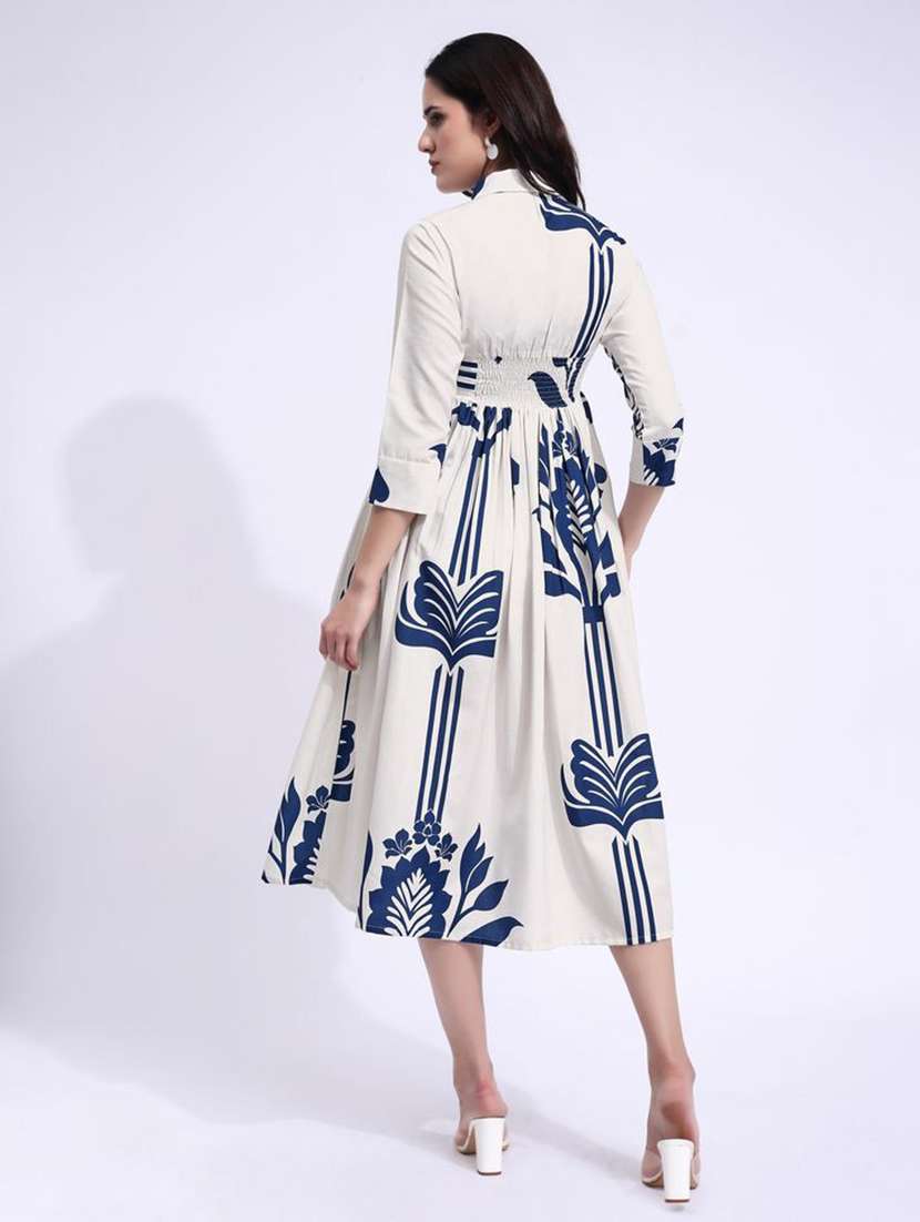 women printed tie up neck fit and flare dress - 22541271 -  Standard Image - 4