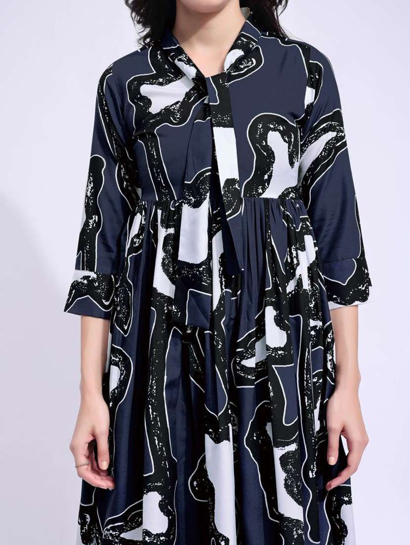 women printed tie up neck fit and flare dress - 22541273 -  Standard Image - 1