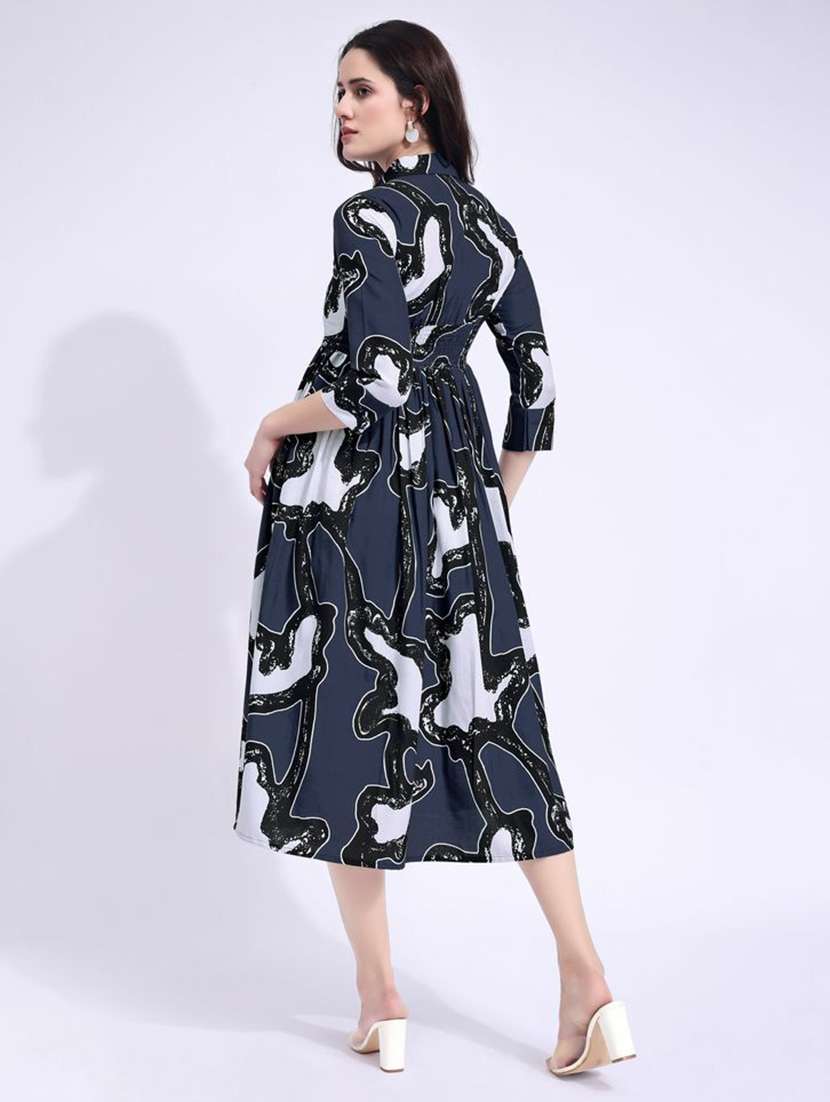 women printed tie up neck fit and flare dress - 22541273 -  Standard Image - 4