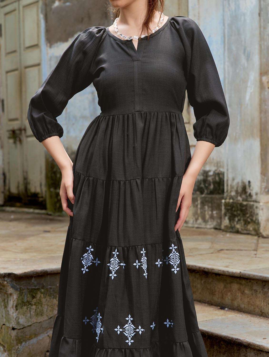 women embroidered notch neck tiered dress - 22541287 -  Standard Image - 1
