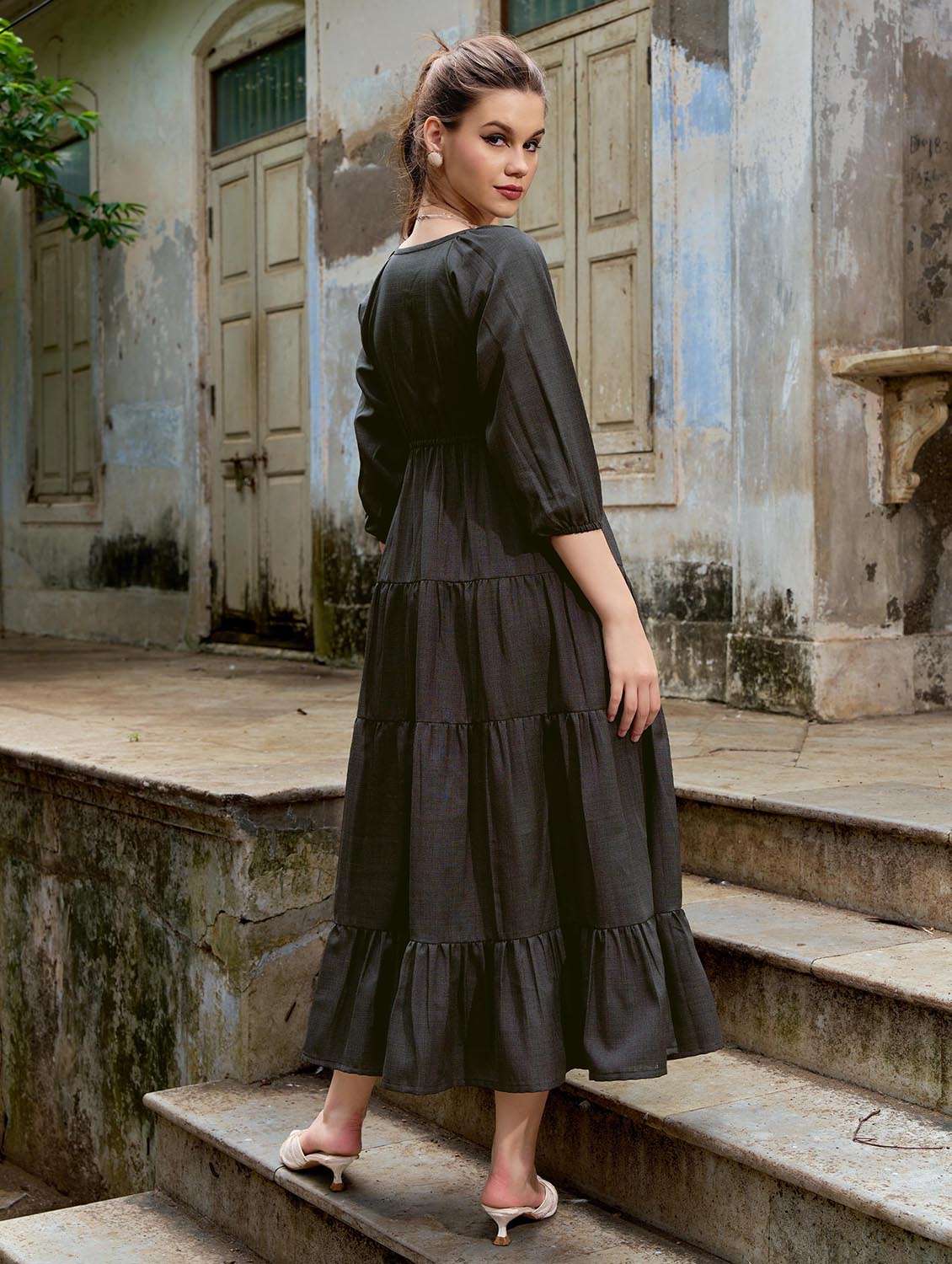 women embroidered notch neck tiered dress - 22541287 -  Standard Image - 4
