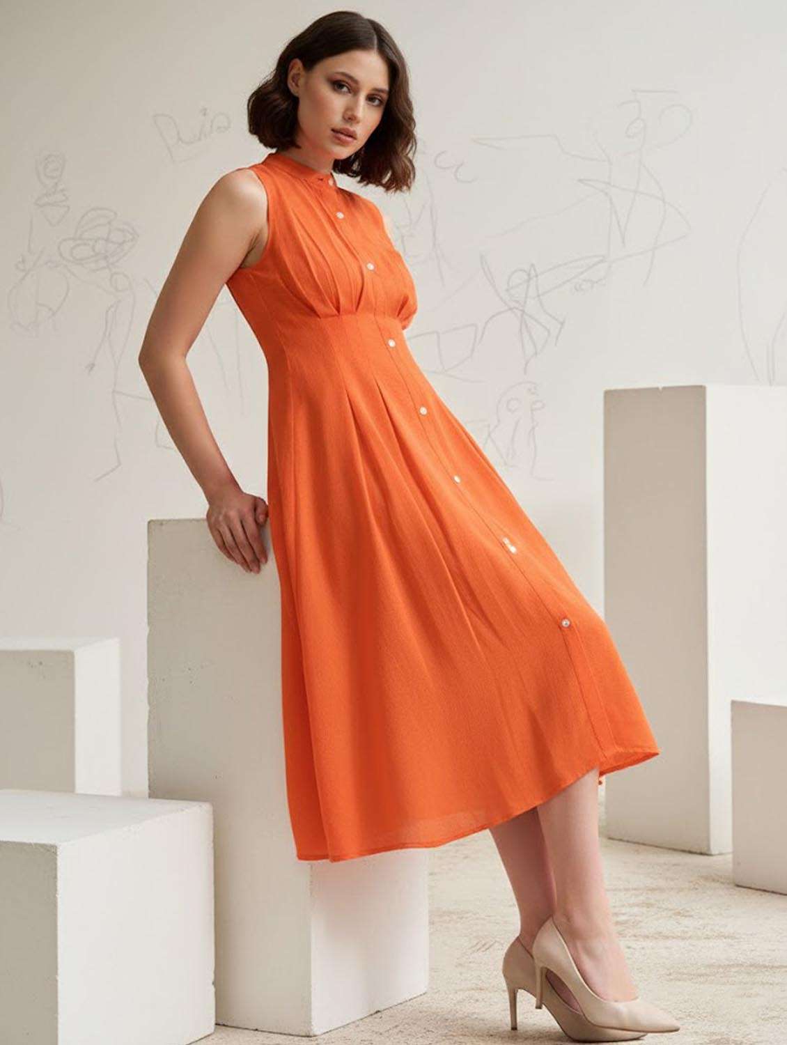 women solid sleeveless fit and flare dress - 22541292 -  Standard Image - 4