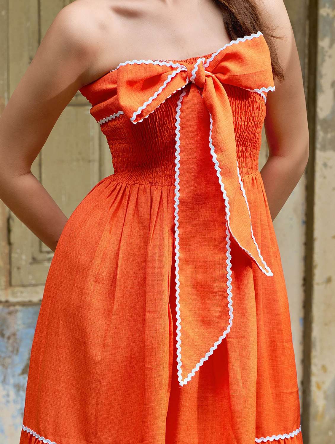 women solid with work off shoulder tiered dress - 22541298 -  Standard Image - 1