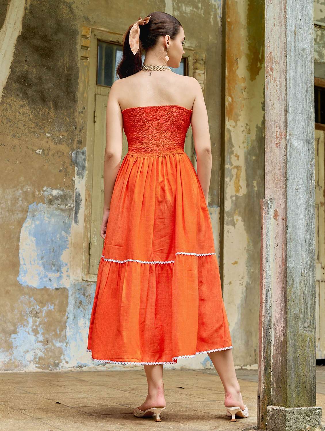 women solid with work off shoulder tiered dress - 22541298 -  Standard Image - 4