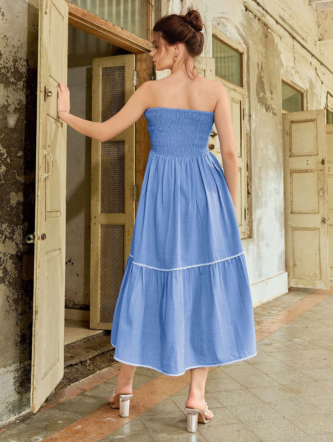 women solid with work off shoulder tiered dress - 22541299 -  Standard Image - 4