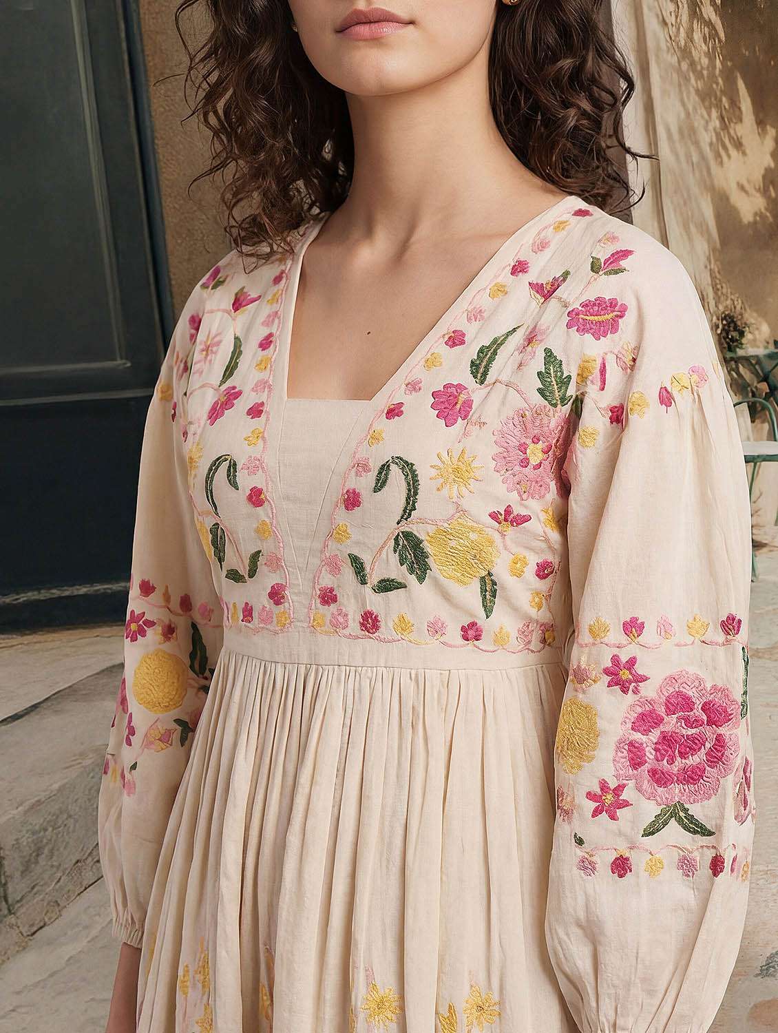 women embroidered square neck fit and flare dress - 22541300 -  Standard Image - 1