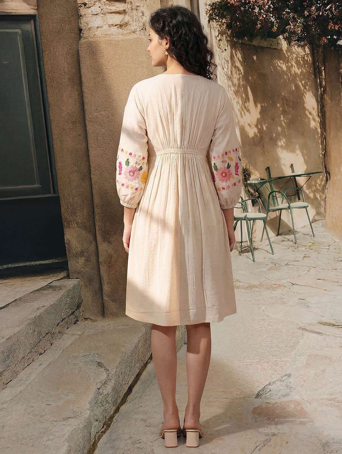 women embroidered square neck fit and flare dress - 22541300 -  Standard Image - 4
