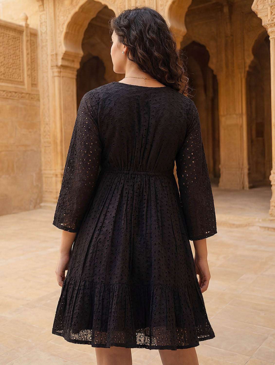 women self design v neck tiered dress - 22541301 -  Standard Image - 4