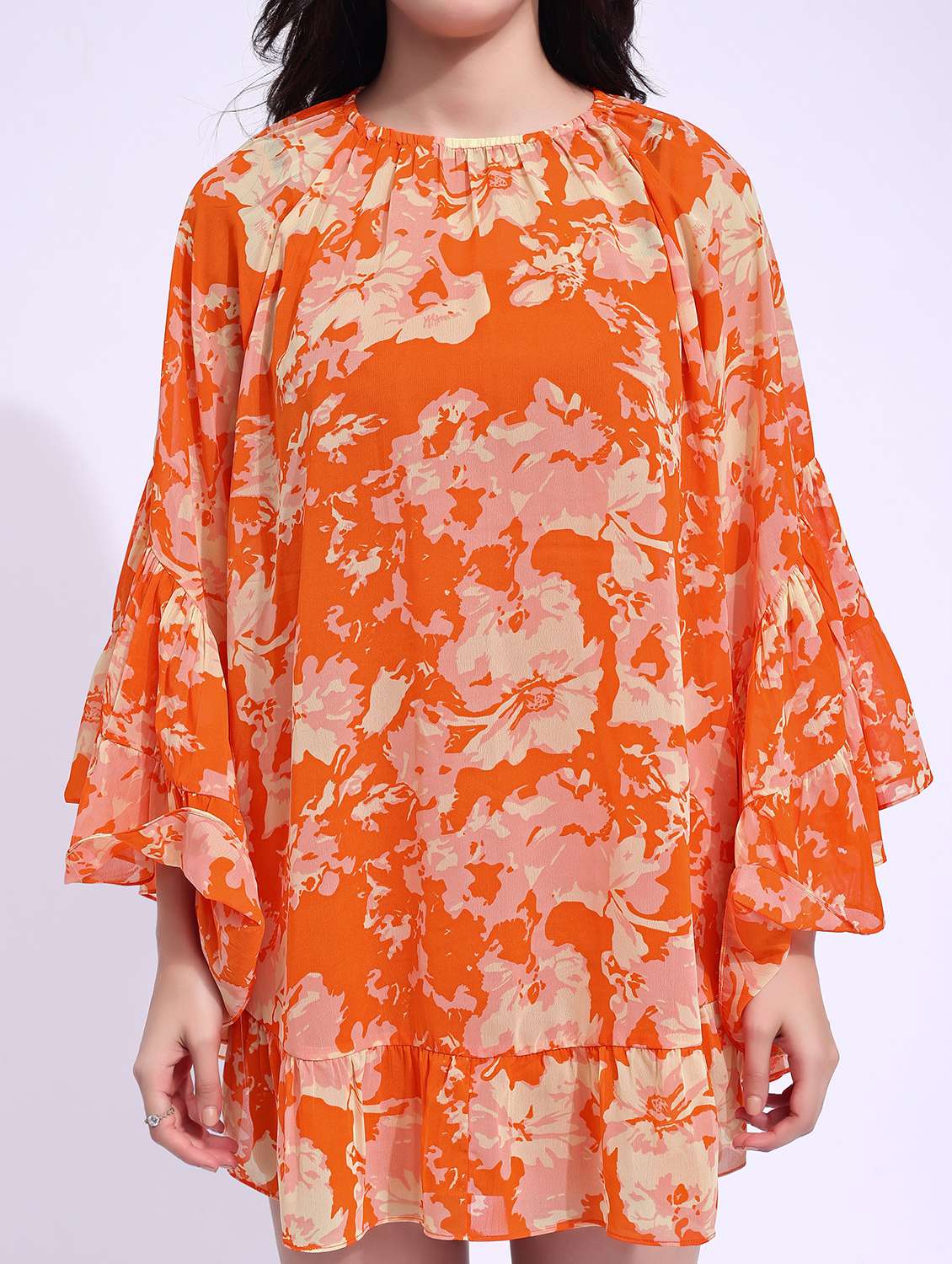 women printed round neck tiered dress - 22541306 -  Standard Image - 1