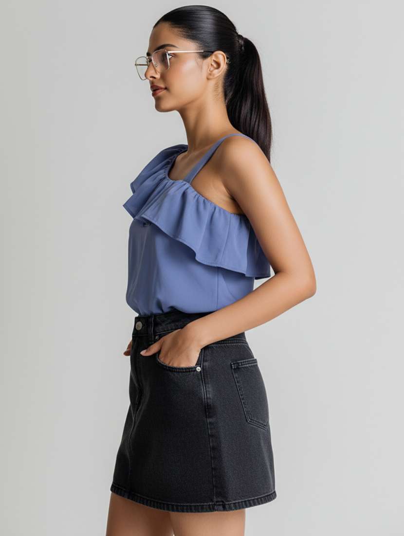 women solid asymmetric neck crop top - 22541309 -  Standard Image - 4