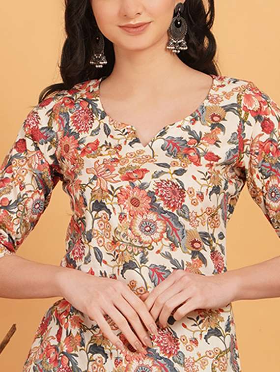 women printed three quarter sleeve straight kurti - 22541343 -  Standard Image - 1