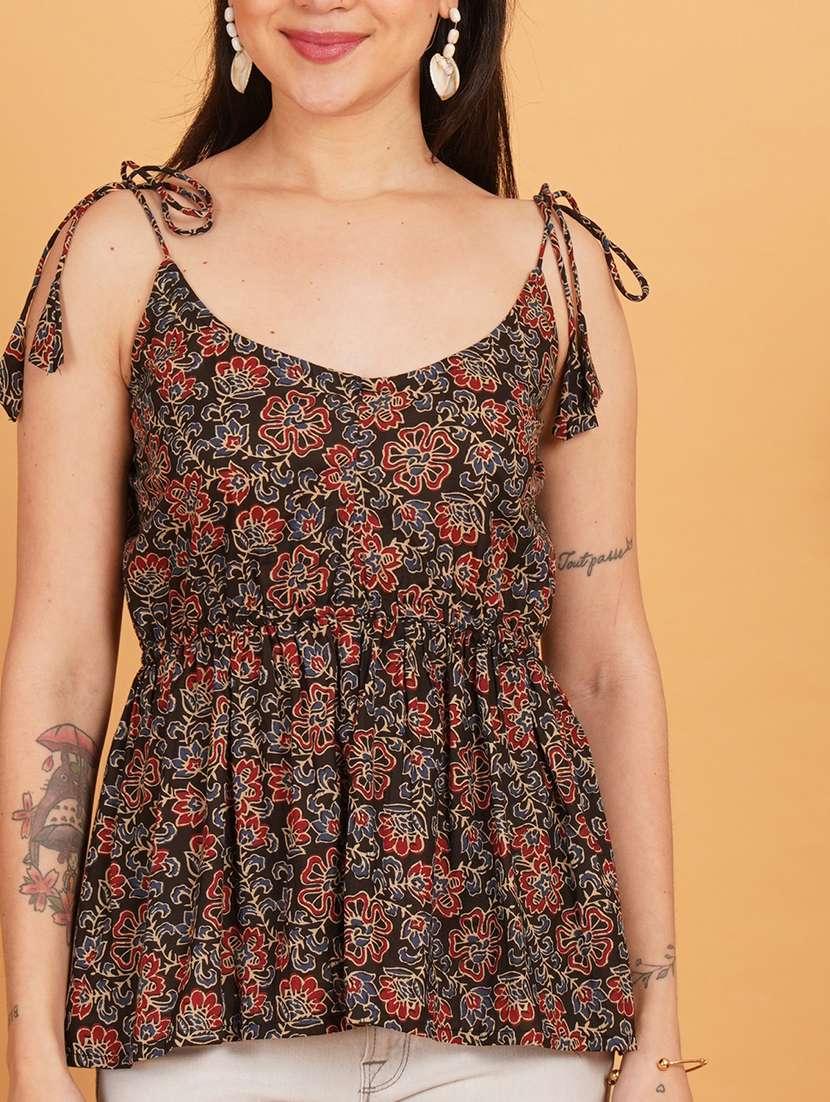 women printed shoulder strap flared top - 22541387 -  Standard Image - 1