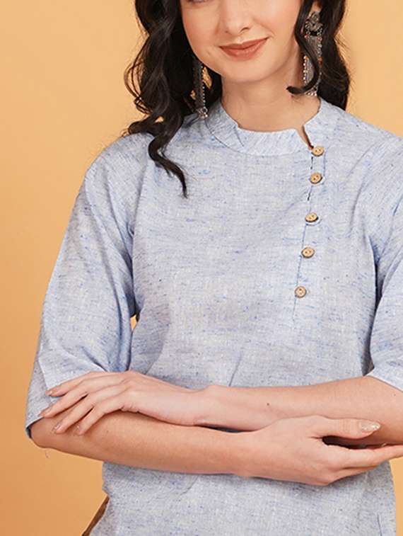 women solid three quarter sleeve ethnic top - 22541393 -  Standard Image - 1