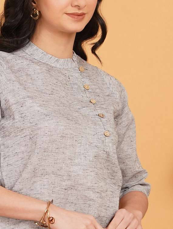 women solid three quarter sleeve ethnic top - 22541394 -  Standard Image - 1