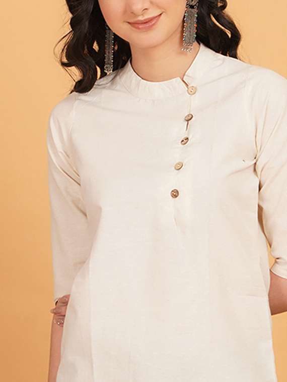 women solid three quarter sleeve ethnic top - 22541395 -  Standard Image - 1
