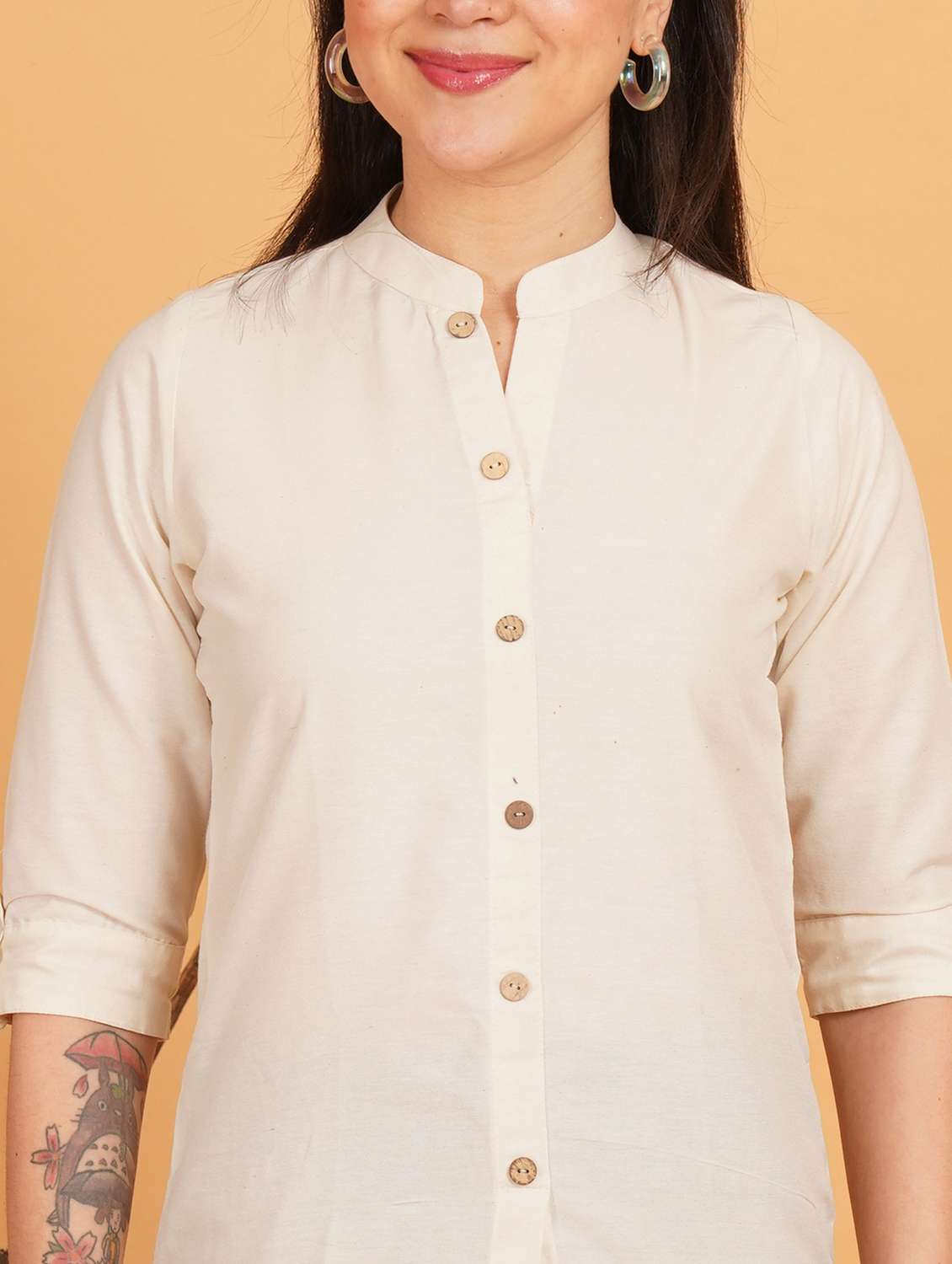 women solid three quarter sleeve ethnic top - 22541396 -  Standard Image - 1