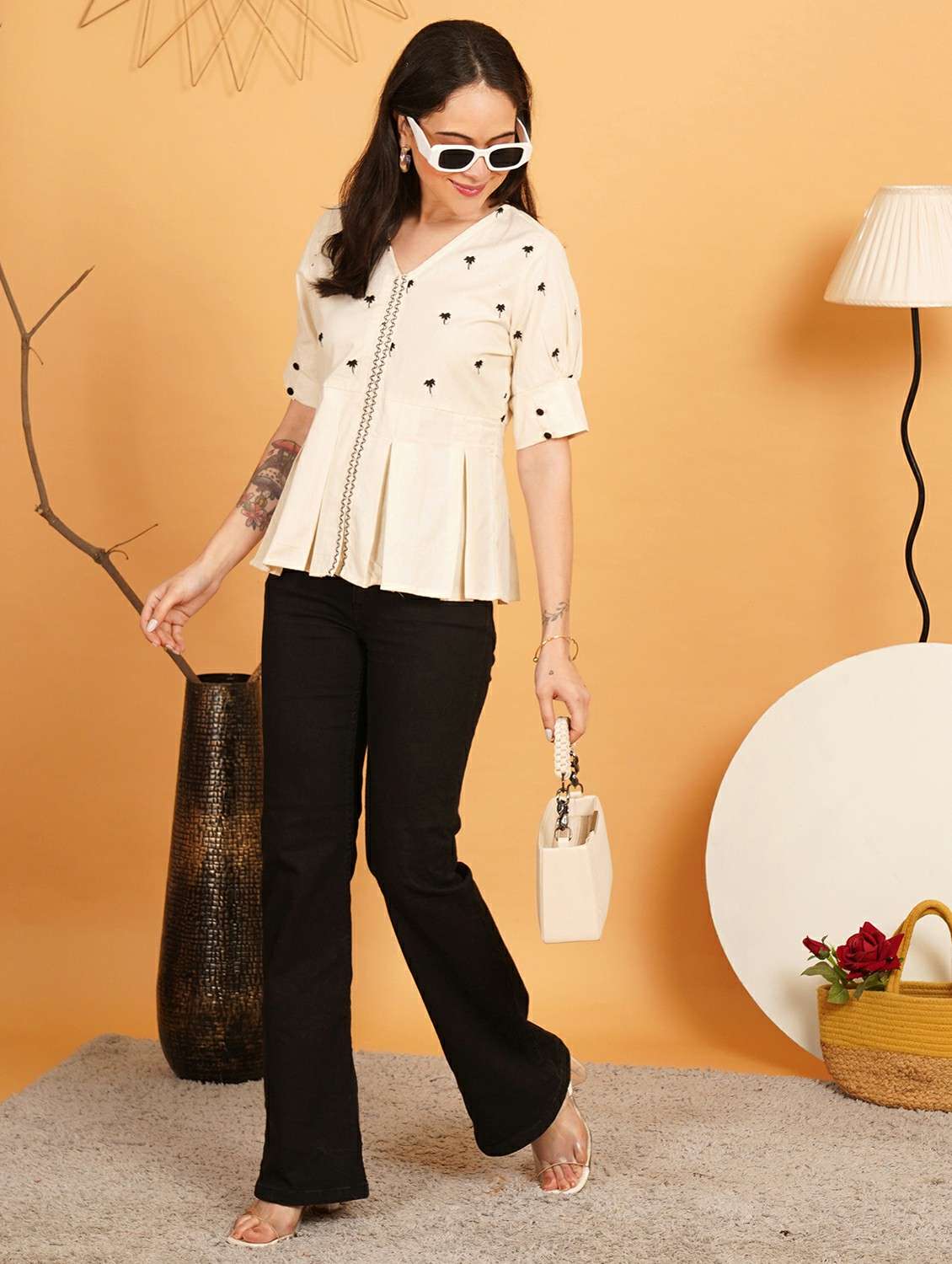 women embroidered puff sleeve a line top - 22541398 -  Standard Image - 4