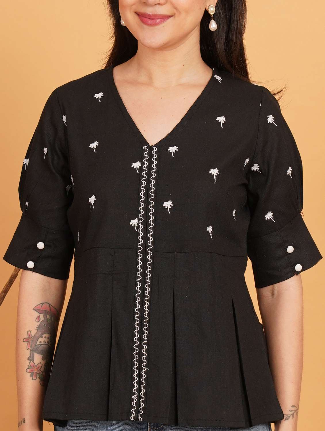 women embroidered puff sleeve a line top - 22541399 -  Standard Image - 1