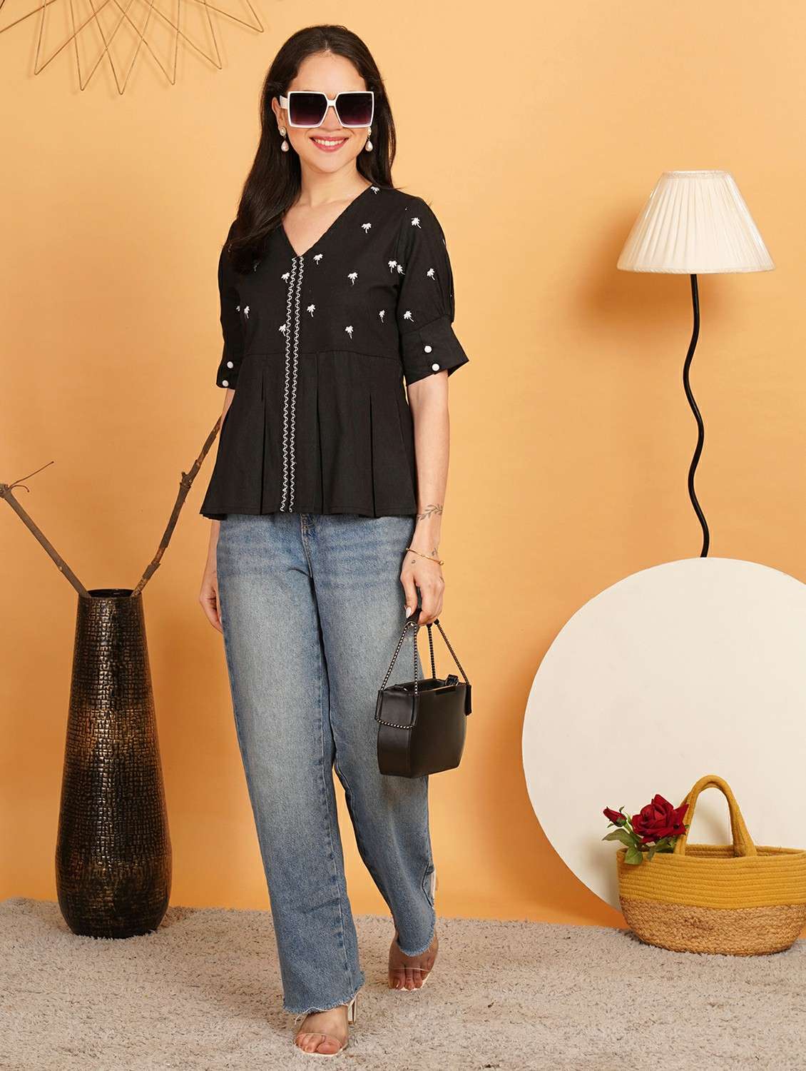 women embroidered puff sleeve a line top - 22541399 -  Standard Image - 4