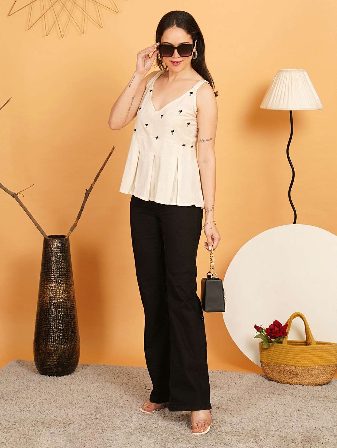 women embroidered v neck peplum top - 22541402 -  Standard Image - 4