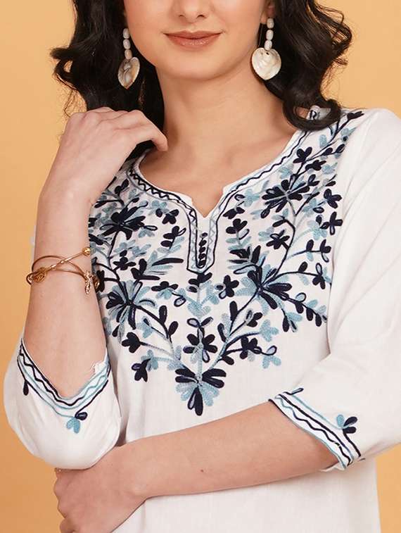 women embroidered notch neck straight kurti - 22541411 -  Standard Image - 1