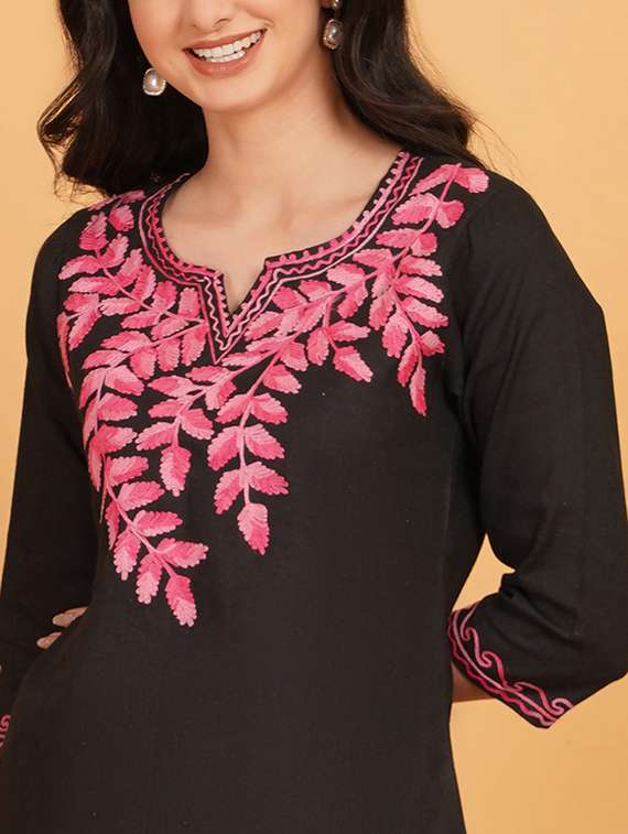 women embroidered notch neck straight kurti - 22541413 -  Standard Image - 1