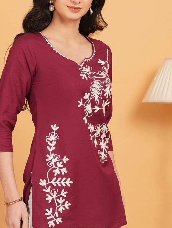 women embroidered notch neck straight kurti - 22541415 -  Standard Image - 1
