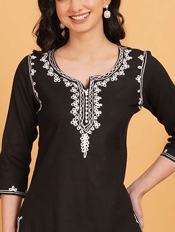 women embroidered notch neck straight kurti - 22541417 -  Standard Image - 1