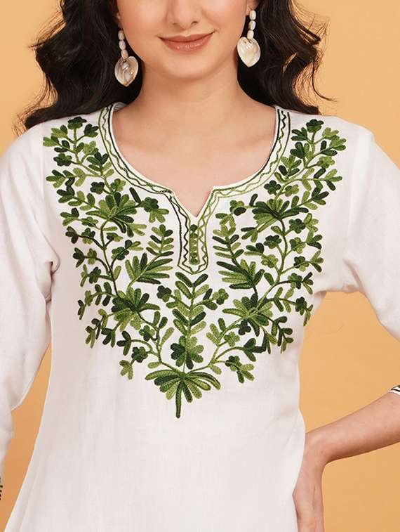 women embroidered notch neck straight kurti - 22541419 -  Standard Image - 1