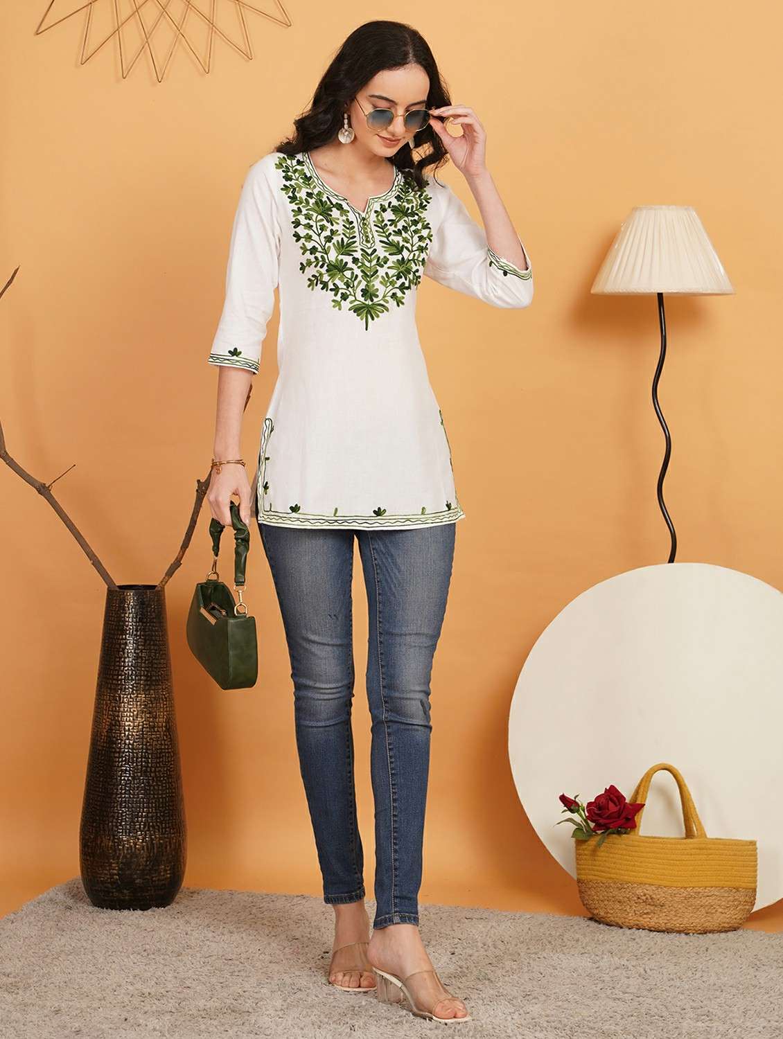 women embroidered notch neck straight kurti - 22541419 -  Standard Image - 4