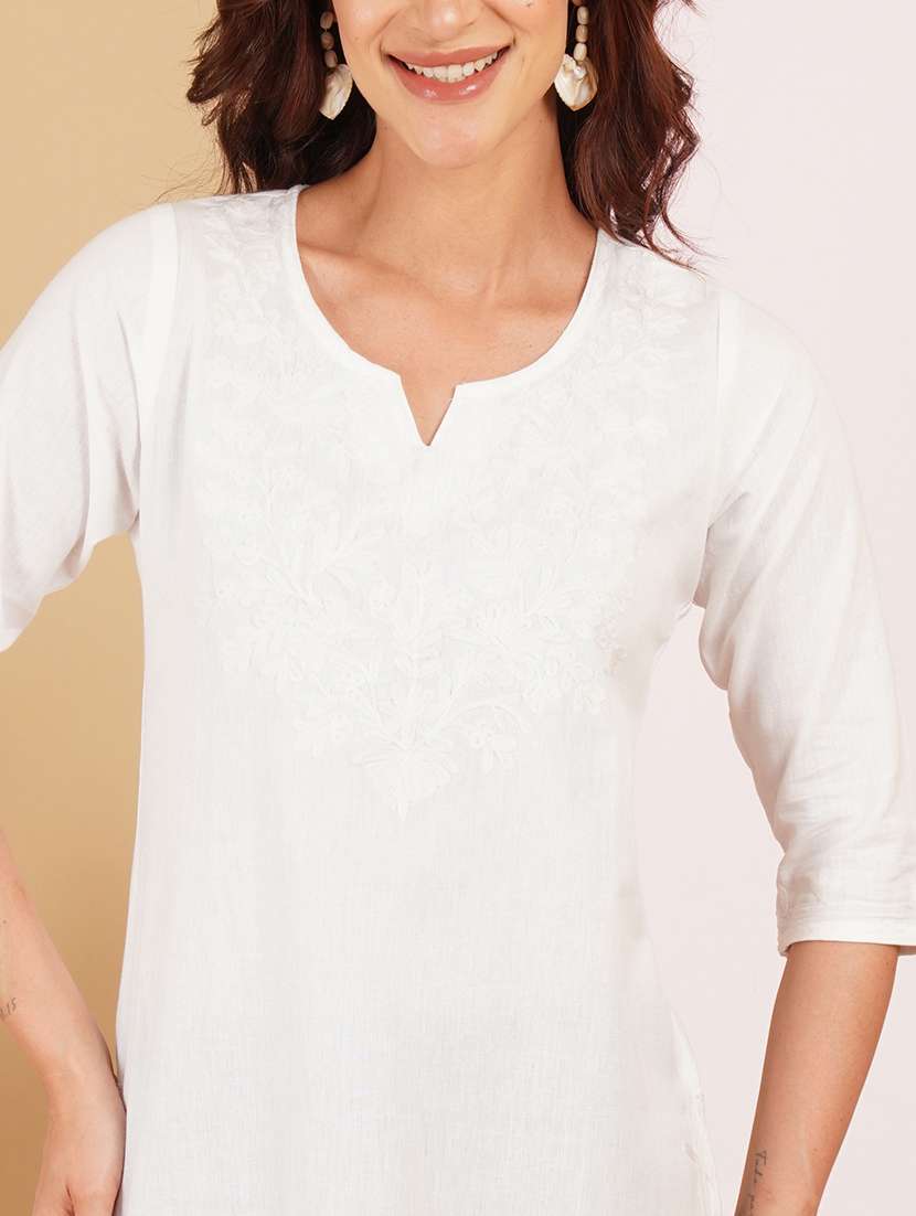 women embroidered notch neck straight kurti - 22541428 -  Standard Image - 1