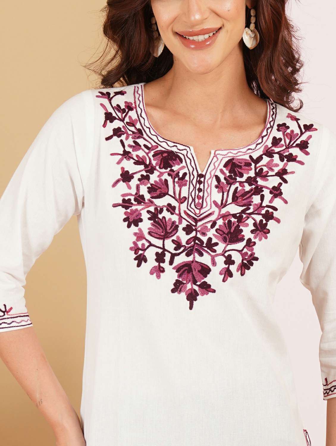 women embroidered notch neck straight kurti - 22541435 -  Standard Image - 1