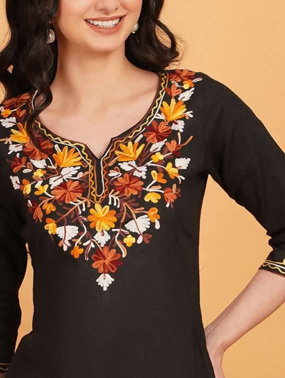 women embroidered notch neck straight kurti - 22541438 -  Standard Image - 1