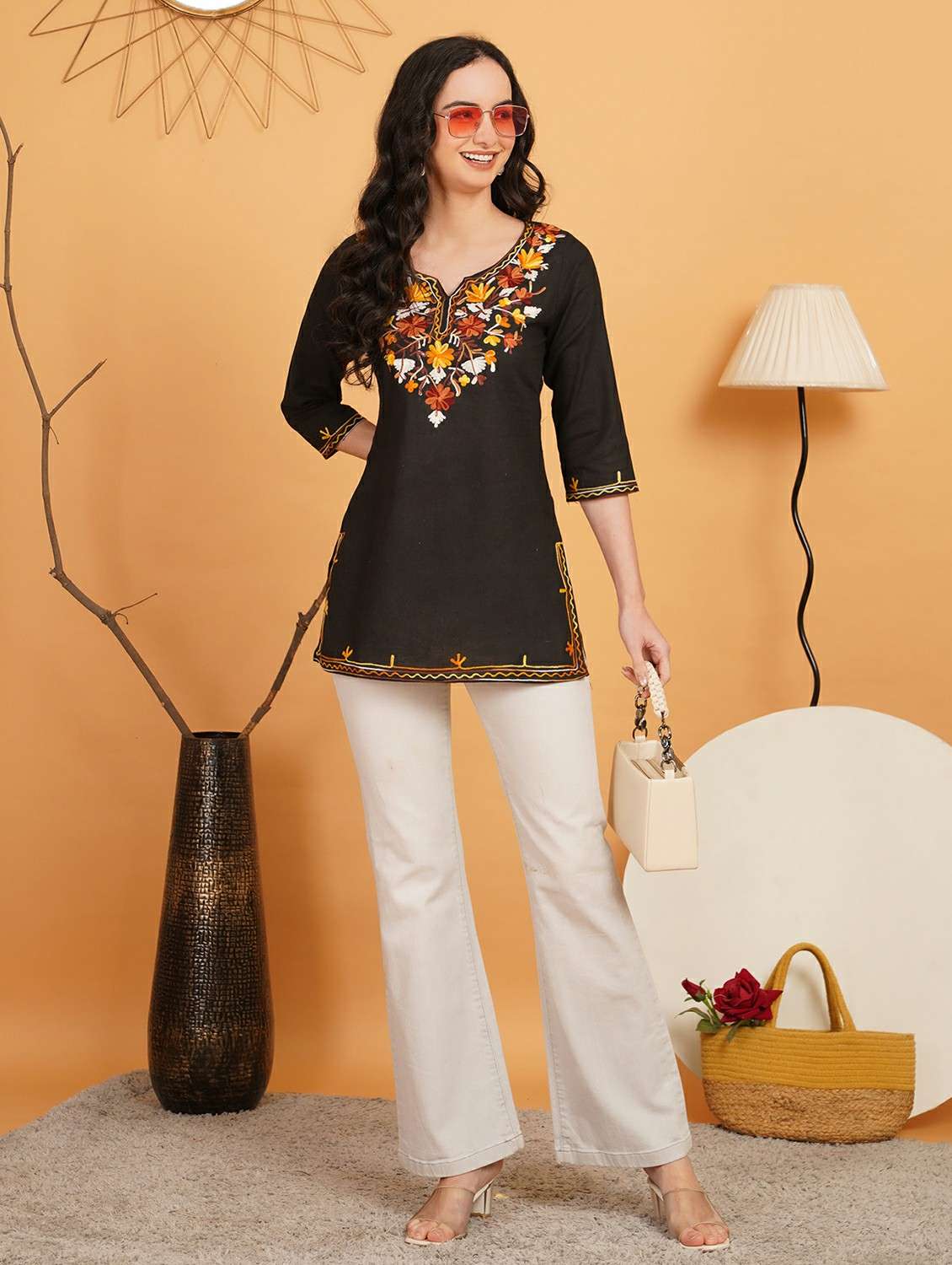 women embroidered notch neck straight kurti - 22541438 -  Standard Image - 4