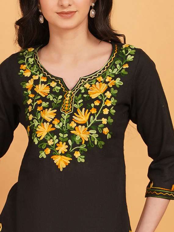 Women Embroidered Notch Neck Straight Kurti - 22541439 -  Standard Image - 1